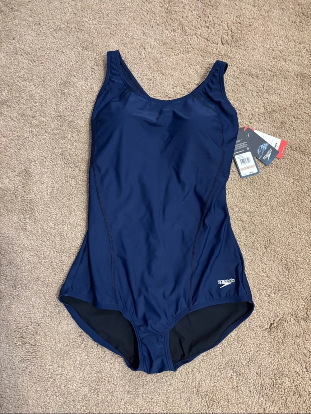 Speedo Solid Navy Athletic One-Piece Swimsuit - Picture 1 of 5